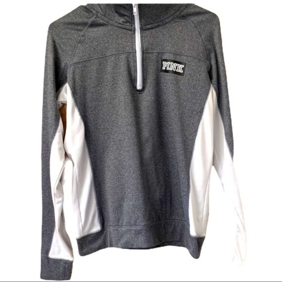 Pink Vs Ultimate Long Sleeve 1/2 zip pullover Gray & White - Picture 1 of 12